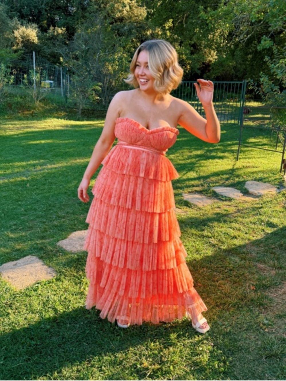 Hutch Coral Strapless Tiered Tulle Ruffle Formal Event Maxi Dress Gown 4